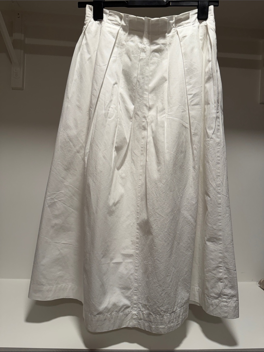 Cider White A-Line Midi Skirt with Pleated Front